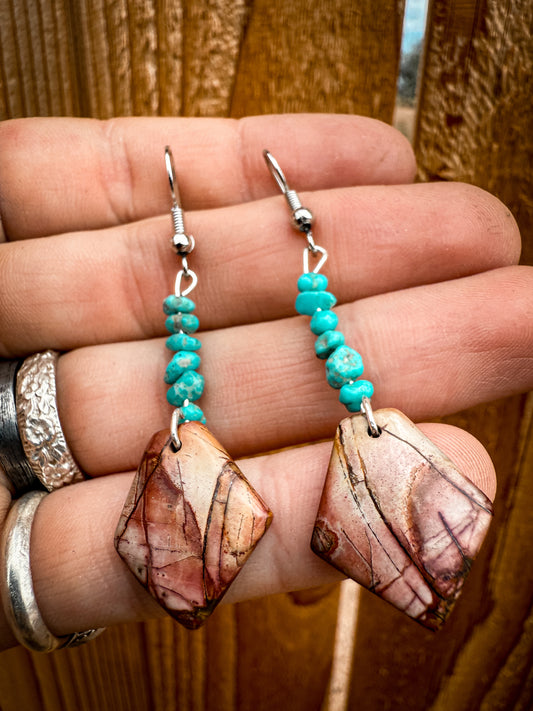 Red creek jasper/kingman turquoise nugget earrings
