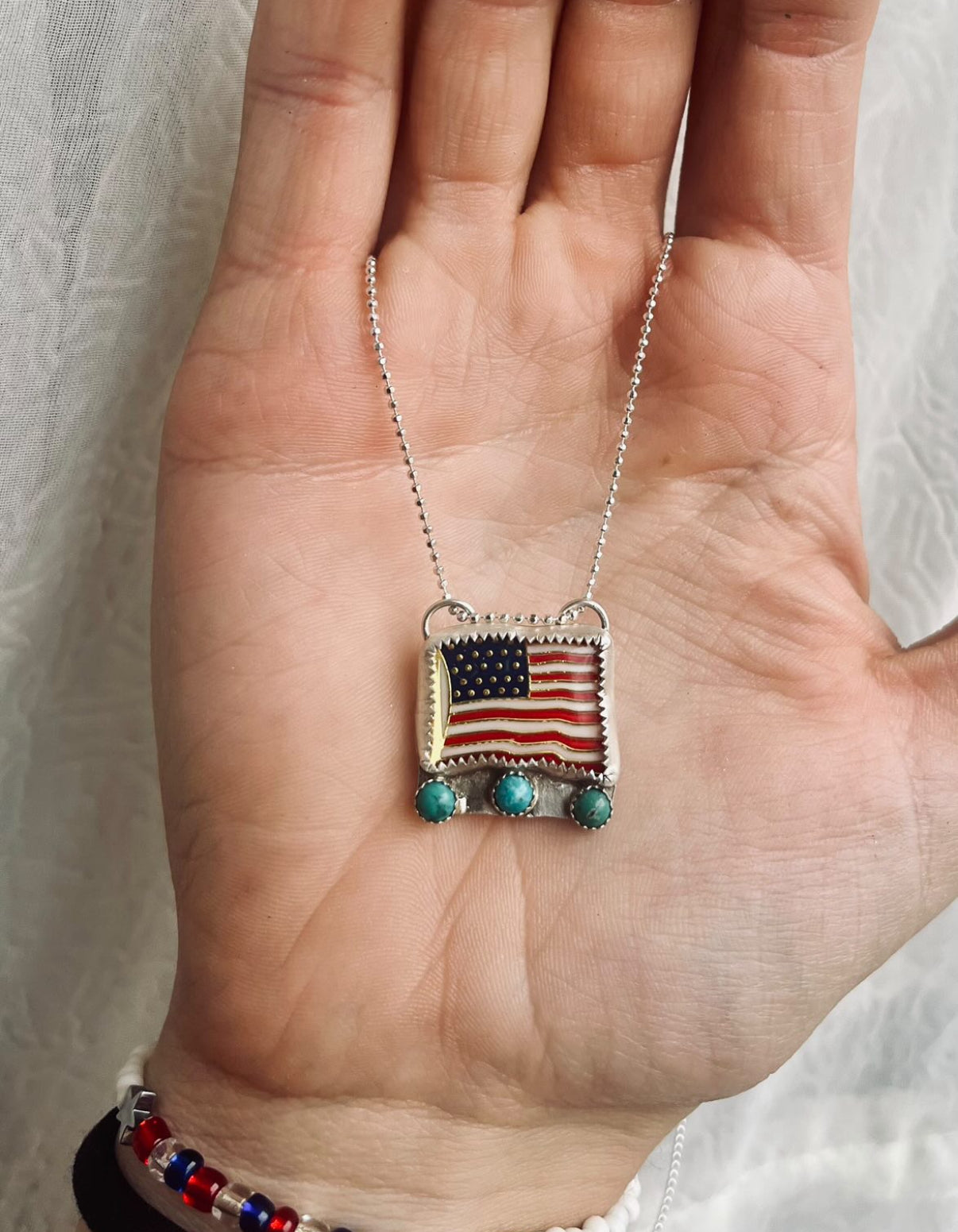 American Flag Necklace/turquoise