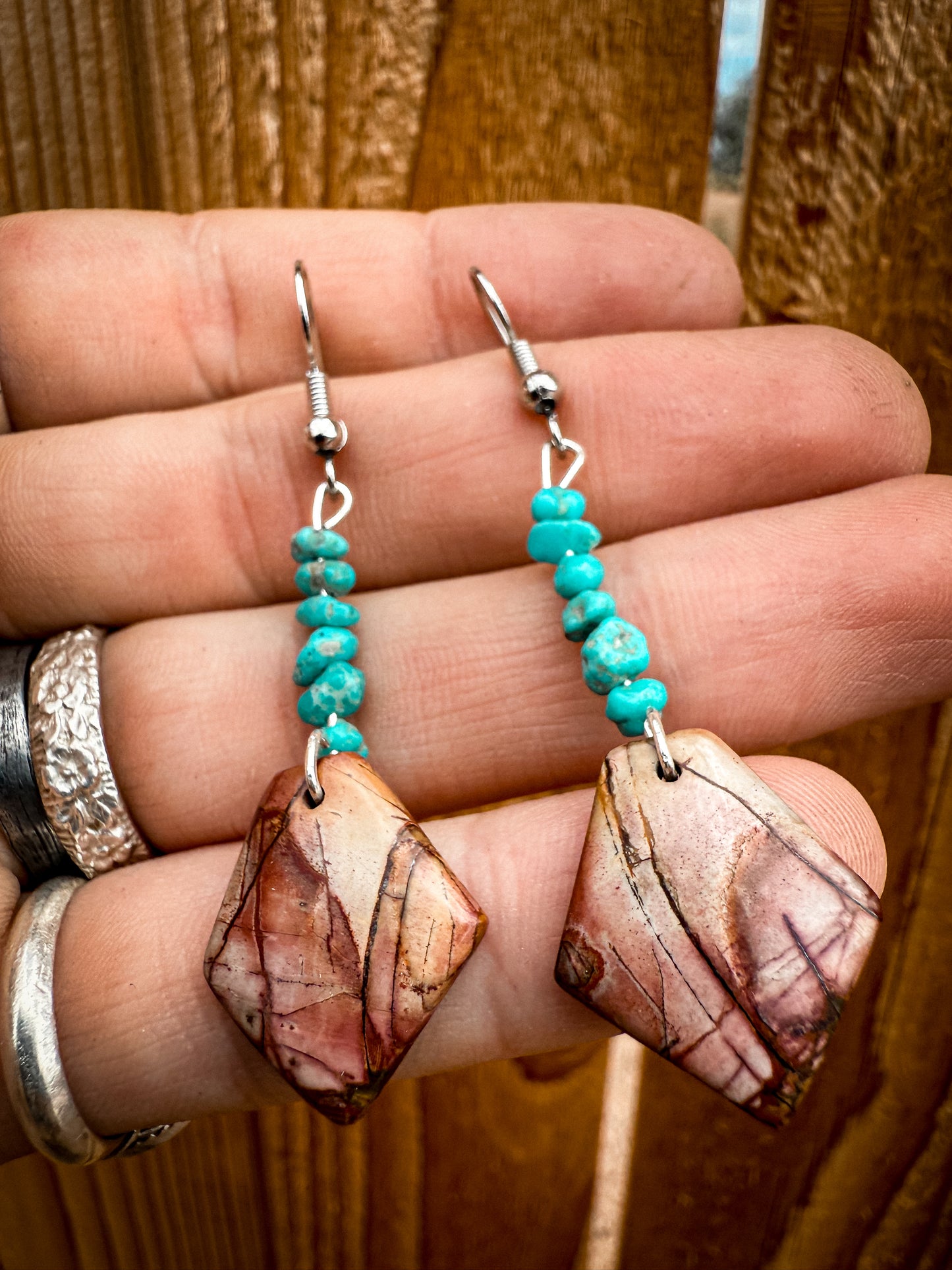Red creek jasper/kingman turquoise nugget earrings