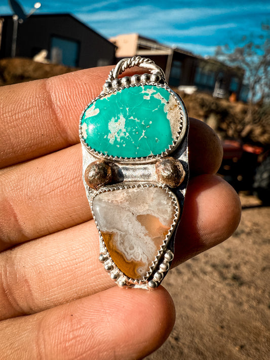 royston turquoise with agate pendant