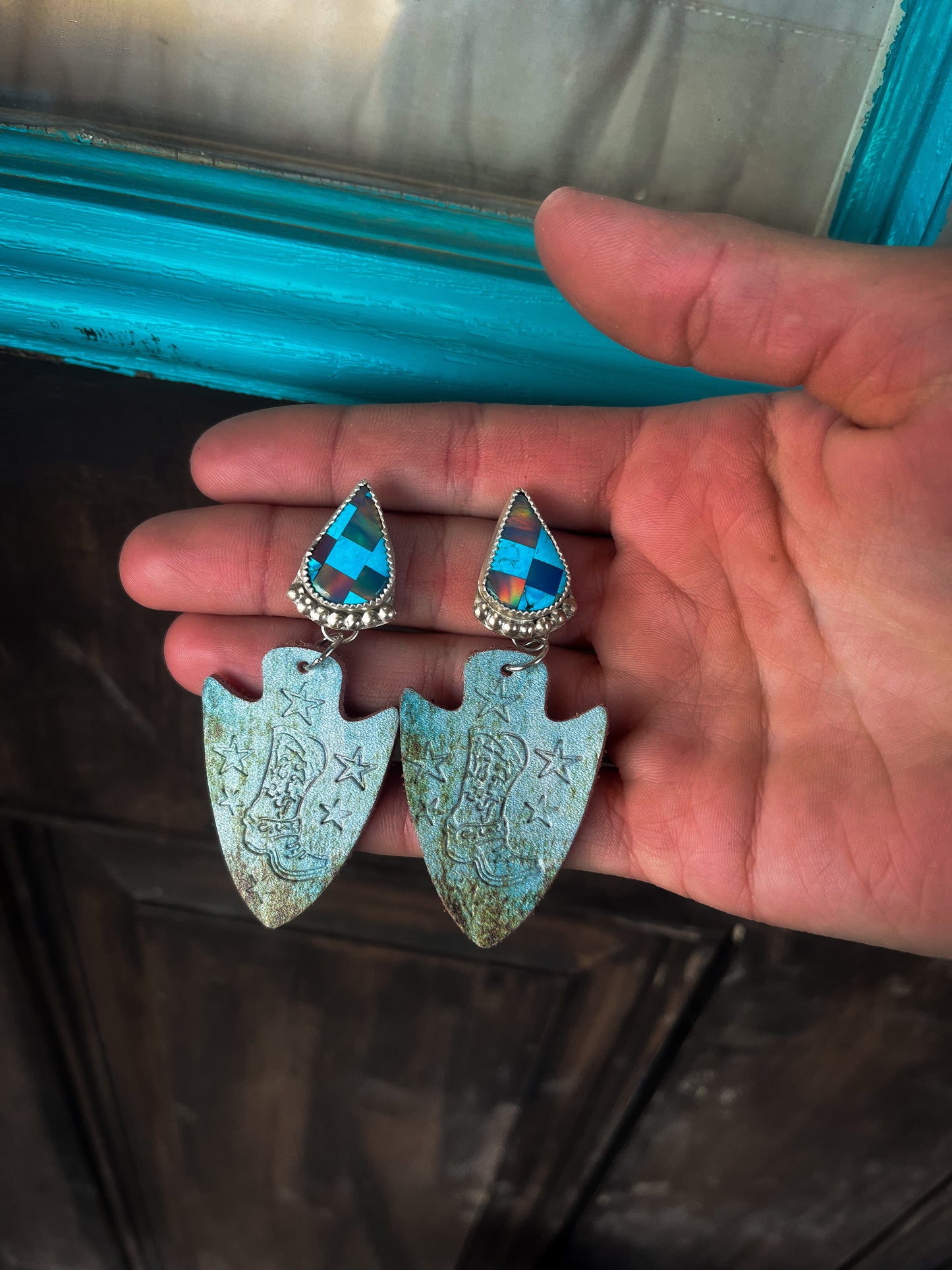 Aurora opal/turquoise earrings