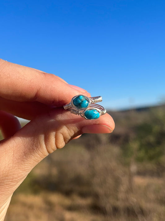 -Pre Order- Sterling silver wire wrapped kingman turquoise ring